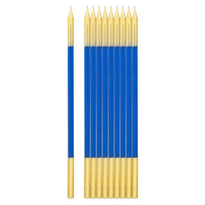 10 Candeline Con Sostegno Blu e Oro 15 cm