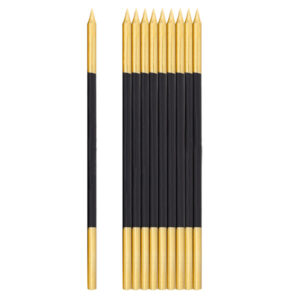 10 Candeline Con Sostegno Nero e Oro 15 cm