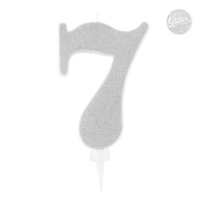 Candela Glitter Argento N 7 15.5 cm