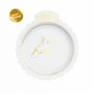 8 Piatti Con Corona Battesimo Oro 20 cm