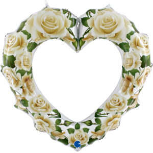PALLONE MYLAR CUORE CON ROSE BIANCHE 107 CM