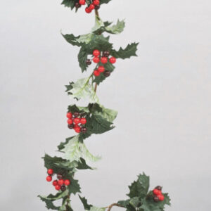 RAMO PVC C/BACCHE ROSSE E FOGLIE VERDI 150 CM