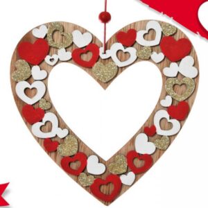 APPENDINO IN LEGNO FORMA CUORE CON CUORI 18 X 15