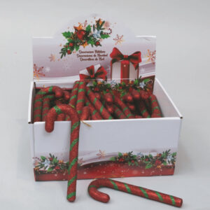 BASTONE GLITTER ROSSO STRISCE VERDI 22 CM