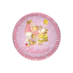 10 Piattini Battesimo Baby Bear Rosa 18 cm