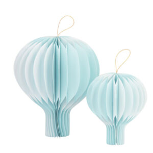 Kit 2 mongolfiere azzurre e bianche in carta 20 e 30 cm