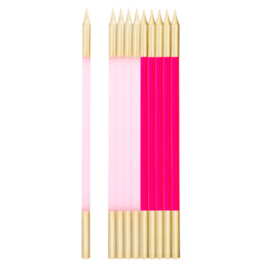10 Candeline Con Sostegno Fucsia Rosa e Oro 155 mm